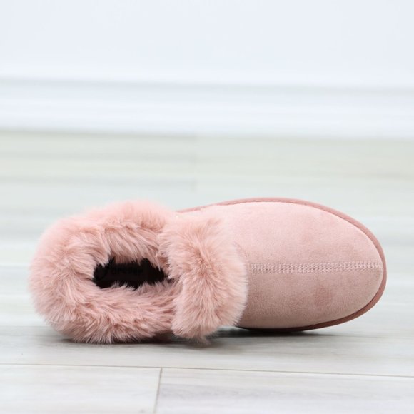 Faux Pink Suede Fuzzy Warm Ankle Booties Super Cozy Fully Lined - Picture 13 of 13